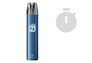 Eine Stoppuhr zeigt 15 Minuten an, und steht neben einer Vape.