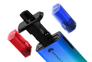 Hayati pro ultra plus and two pods on a white background