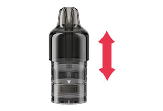 Feoba pod with an arrow suggesting to click the two components together, on a white background. 