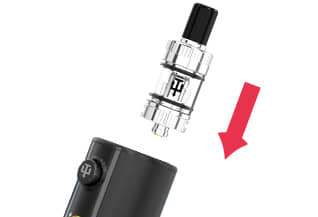 Arc GT2 battery and tank with arrow showing tank attachment on a white background