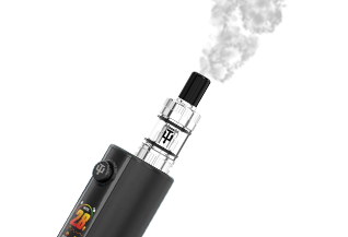 Arc GT2 kit blowing vape out of the mouthpiece on a white background