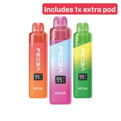 Three Feoaba Nova 6K Kits with a white background. A red bar above them advertising the listing includes one extra pod.