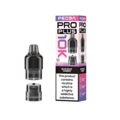 Feoba Pro Plus 10k Pod - Blue Razz Cherry next to box on a white background