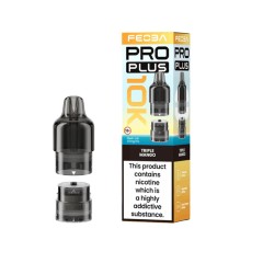 Feoba Pro Plus 10k Pod - Triple Mango next to box on a white background