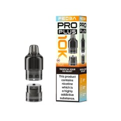 Feoba Pro Plus 10k Pod - Tropical Sour Ice Blast next to box on a white background