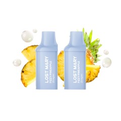 Lost Mary BM600 Fizzy Pineapple pods surrounded by ingredients on a white background