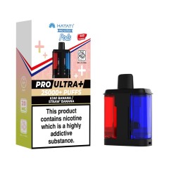 Hayati Pro Ultra Plus pods next to box on a white background