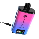 Hayati pro ultra plus device tilted slightly with charger on a white background 