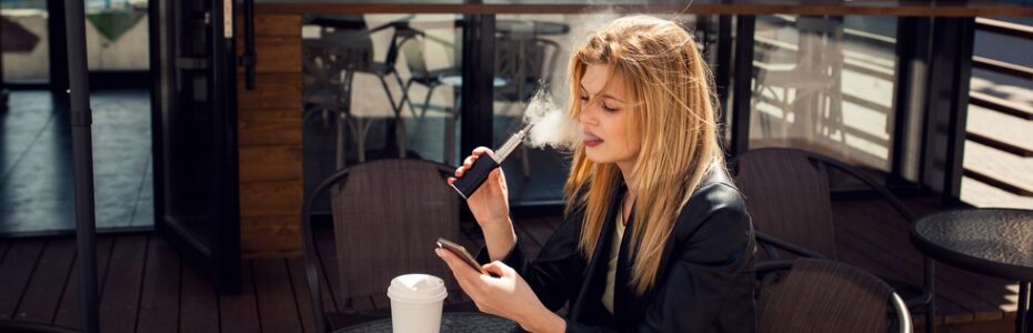 Woman at vaping cafe