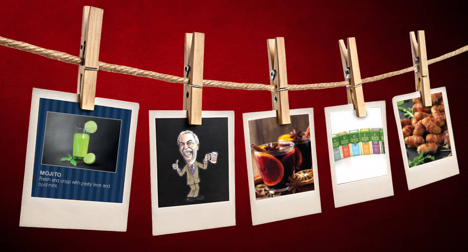 Row of polaroid pictures pegged individually to twine.