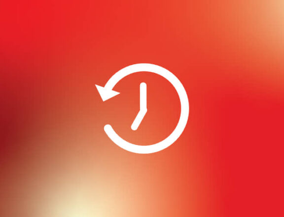 An icon representing 'History' or 'Recent Activity', depicted as a white clock face with a counter-clockwise arrow on a red and orange gradient background.
