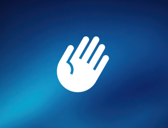hand graphic on blue gradient background