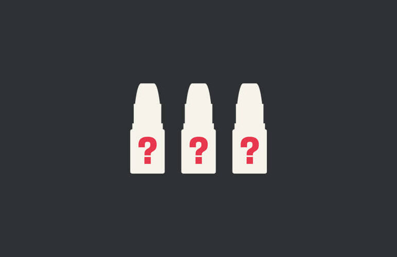 E liquid bottle outlines with question marks on a black background.